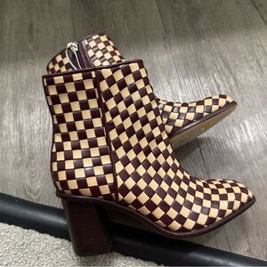 ANTONIO MELANI Burgundy and Cream Checkered Ankle Boots